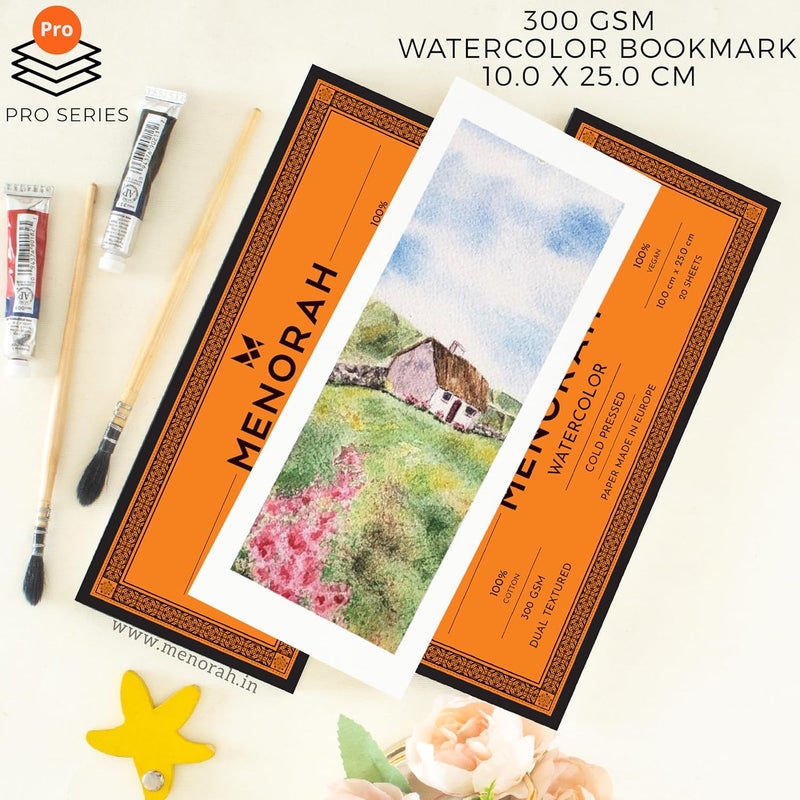 MENORAH – Watercolor Loose Paper / Pad -300 gsm-100% Cotton Sketchbook - BOOKMARK-Size (10.0 cm x 25.0 cm)-(20 Sheets / 40 Pages) – DIY Bookmark - Dual Texture Watercolour Loose Sheets- Acrylic, Gouache, Water color, Tempera, Pen Art, Mandala- Glued End Pad - Image 4