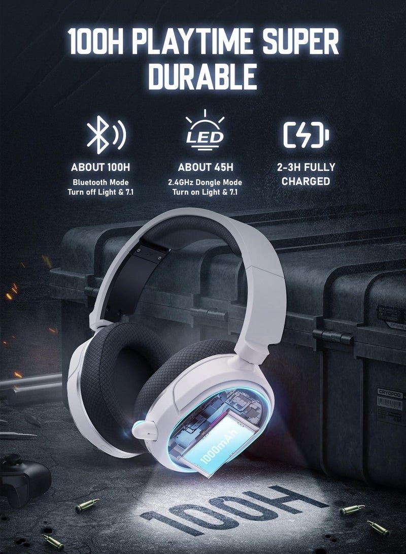 PICUN G2 RGB Wireless Gaming Headset, 7.1 Surround Sound, 2.4GHz USB Gaming Headphones with Bluetooth ENC Noise Canceling Mic,Wireless Headset for PC PS5 PS4 Mac Switch - Image 4