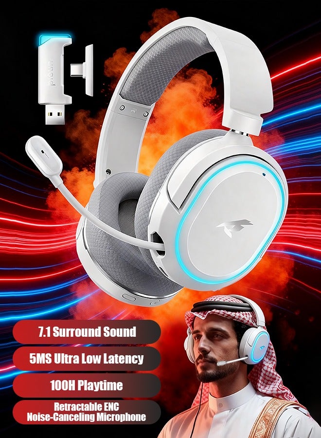 بيكن سماعة الألعاب اللاسلكية PICUN G2 RGB، صوت محيطي 7.1، سماعات ألعاب USB 2.4 جيجاهرتز مع ميكروفون إلغاء الضوضاء ENC بتقنية البلوتوث، سماعة رأس لاسلكية لأجهزة الكمبيوتر PS5 وPS4 وMac Switch - Image 1