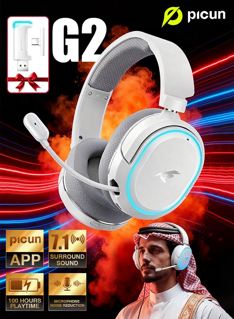 PICUN G2 RGB Wireless Gaming Headset, 7.1 Surround Sound, 2.4GHz USB Gaming Headphones with Bluetooth ENC Noise Canceling Mic,Wireless Headset for PC PS5 PS4 Mac Switch - Image 1