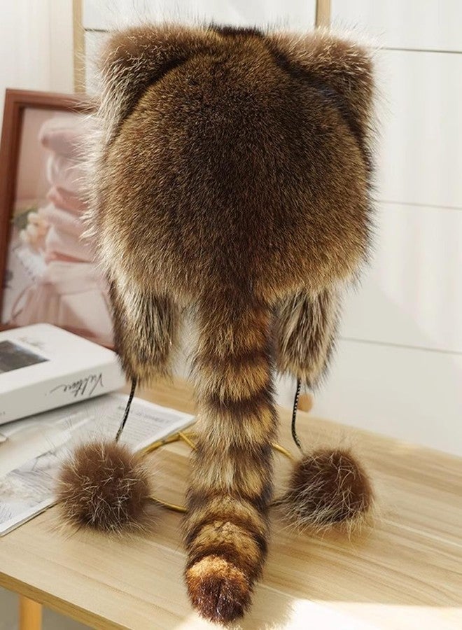 MioCloth Cute Raccoon Animal Ear Costume Kids Adult Faux Fur Hat Christmas Holiday Gift for Women Girl Kids Cold Weather Warm Plush Hat - Image 3