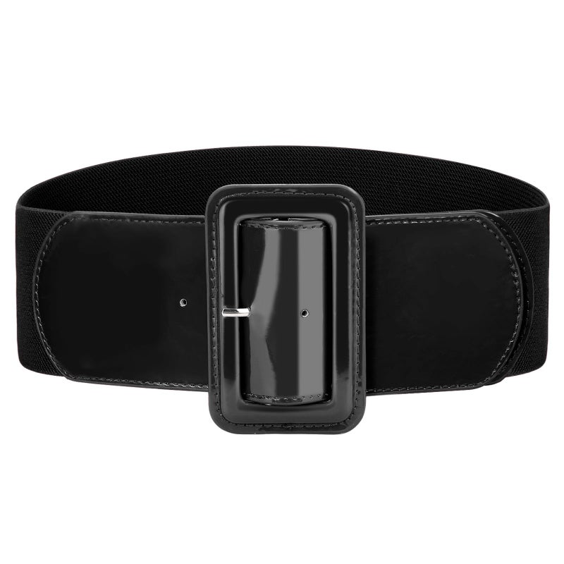 VONMELLI Stretchy Wide Women Belts Elastic Vinatge Black Belts for Women Fashion Ladies Waist Belt for Dress, M - Image 1