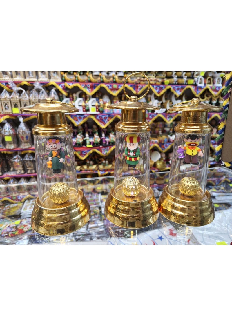Decorative metal Ramadan lantern with elegant designs featuring Funis characters inside.