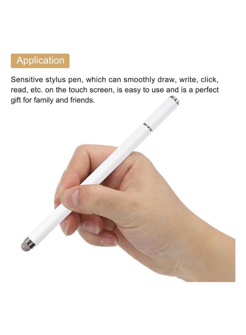2-in-1 Stylus Pen, Fine Point Disc and Fiber Tips, Universal Capacitive Touch Screen Compatible, Black and White, Aluminium Body (White)  - Image 3