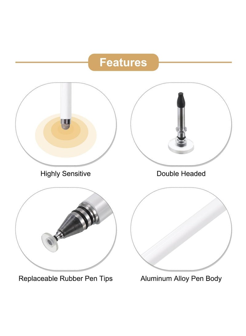 2-in-1 Stylus Pen, Fine Point Disc and Fiber Tips, Universal Capacitive Touch Screen Compatible, Black and White, Aluminium Body (White)  - Image 4