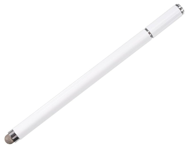 2-in-1 Stylus Pen, Fine Point Disc and Fiber Tips, Universal Capacitive Touch Screen Compatible, Black and White, Aluminium Body (White) - Image 1