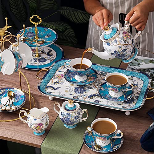 ACMLIFE Tea Sets for Adults, Tea Sets for 6 - Tea Pot Sets Blue, Porcelain Tea Sets for Women with 24K Gold, Fine Bone China, Vintage British English Afternoon Sets for Luxury Gift, Mother's Day - Image 2