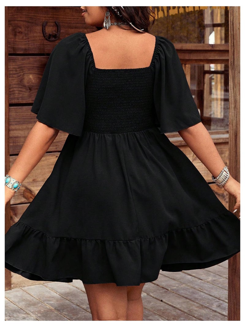 Verdusa Women's Plus Size Western Boho Floral Dress Cowgirl Country Concert Vacation Outfits Flowy Summer Dresses Black White X-Large Plus - Image 2