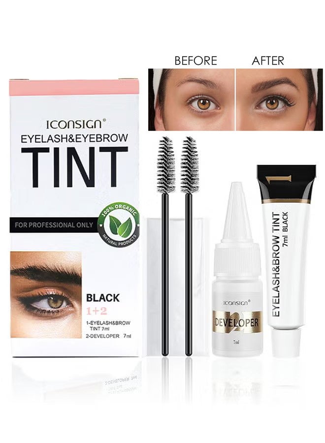 إيكونساين مجموعة صباغة الرموش و الحواجب , مجموعة صباغة الرموش و الحواجب ثنائية , كريم صباغة الحواجب شبه الدائم 7ml - أسود - Image 1
