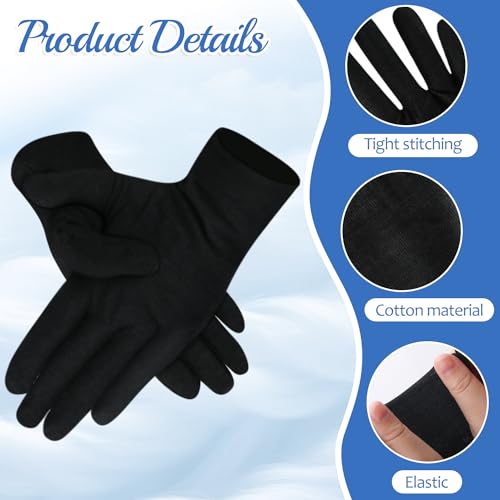 BOSMIOW 10 Pairs Middle Size Black Gloves for Women,Breathable Cotton Gloves for Eczema and Dry Hands,Jewelry Inspection Gloves,Stretchy Fit Cloth Gloves for Most Women,Spa Glove - Image 3