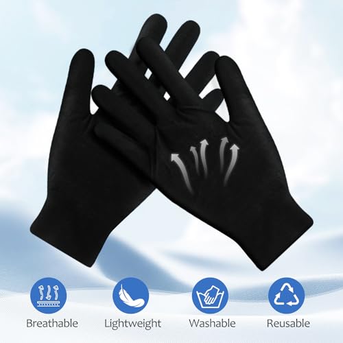 BOSMIOW 10 Pairs Middle Size Black Gloves for Women,Breathable Cotton Gloves for Eczema and Dry Hands,Jewelry Inspection Gloves,Stretchy Fit Cloth Gloves for Most Women,Spa Glove - Image 5