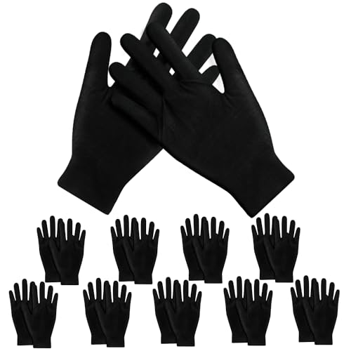 BOSMIOW 10 Pairs Middle Size Black Gloves for Women,Breathable Cotton Gloves for Eczema and Dry Hands,Jewelry Inspection Gloves,Stretchy Fit Cloth Gloves for Most Women,Spa Glove - Image 1