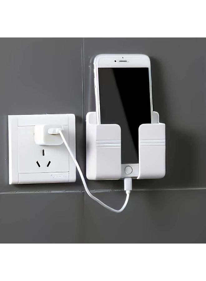 White Wall Mounted Phone Charging Station with Remote Control Holder No Drill Adhesive Base - Image 4