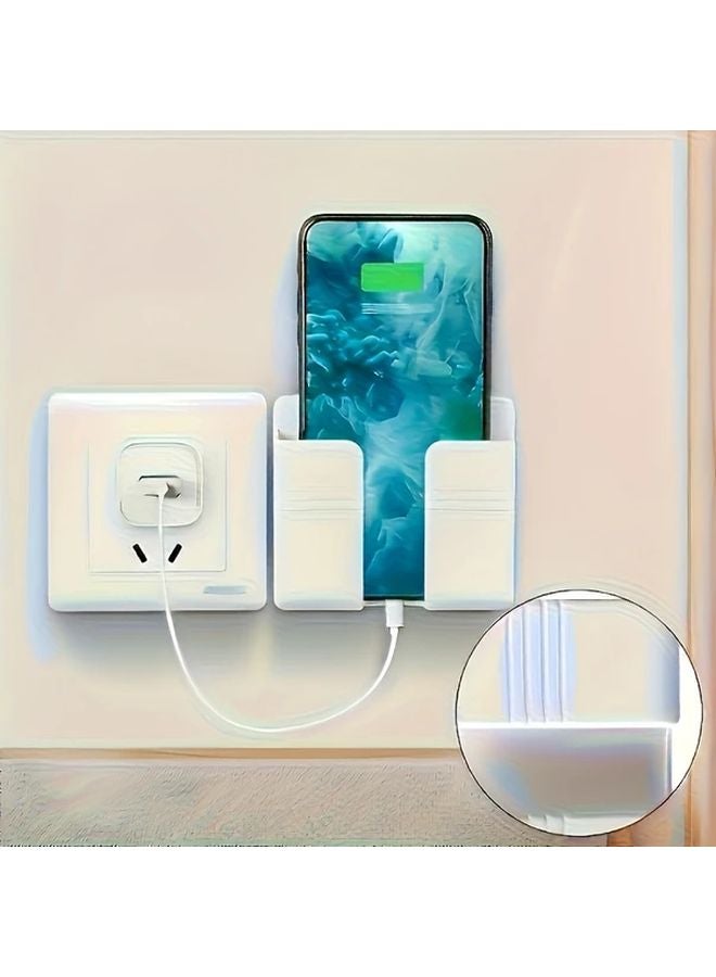 White Wall Mounted Phone Charging Station with Remote Control Holder No Drill Adhesive Base - Image 5