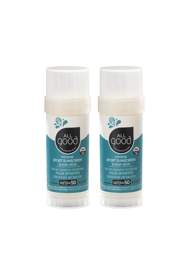All Good Makes Everything Better All Good Sports Mineral Sunscreen Butter Stick For Face Nose Ears Uva/Uvb Broad Spectrum Spf 50 Coral Reef Friendly Water Resistant Zinc Oxide Coconut Oil Beeswax Vitamin E (2.75 Oz)(2Pack)  - Image 1