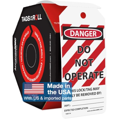 AccuformNMC 100 Lockout Tags by-The-Roll, Danger Do Not Operate, US Made OSHA Compliant Tags, Waterproof PF-Cardstock, Resists Tears, 6.25"x3", TAR114 - Image 1