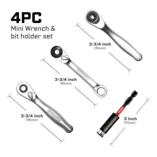 GEINXURN Mini Ratchet Wrench& Bit Holder Set 4 Pcs, 1/4" Drive Ratchet Handle Wrench, 72-T Quick-Release Reversible Socket Wrench, Impact Extension Bit Holder with Case - Image 2