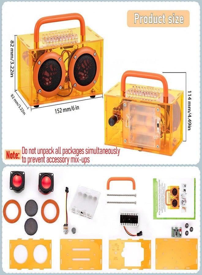 Swhmc مجموعة مكبر صوت بلوتوث Swhmc DIY بمقبض برتقالي | مشاريع STEM للأطفال من سن 8 إلى 12 عامًا، اصنع مكبر صوت شفاف بنفسك، هدية علمية شفافة بدون لحام، ألعاب STEM للأطفال من سن 8 إلى 13 عامًا - Image 4
