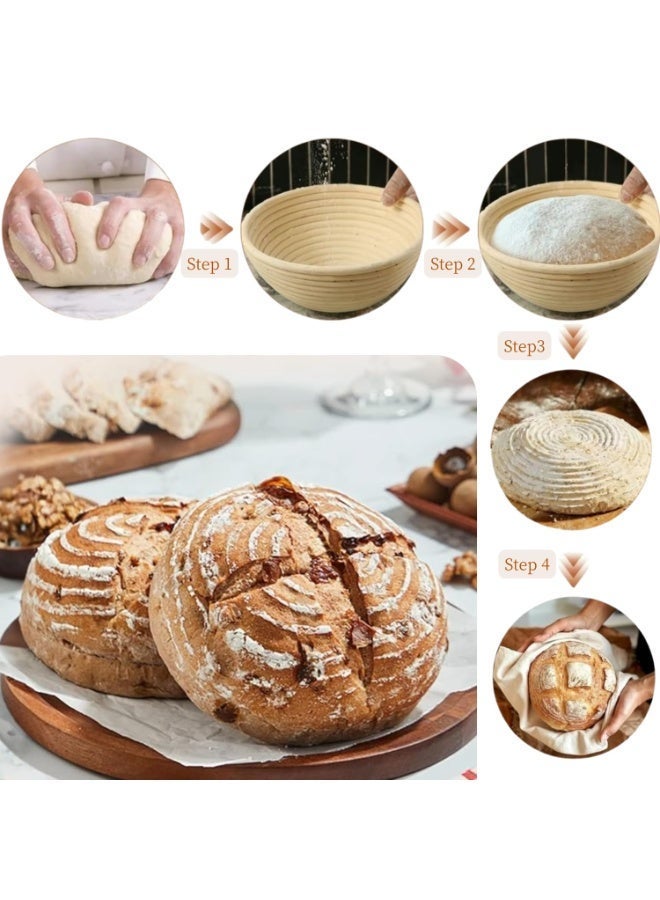 XICEN Bread Proofing Basket, Sourdough Bread Baking Supplies, Round 9 Inch Sourdough Starter Kit, Proofing Basket for Baking, Bread Making Supplies Tools, Banneton Basket Gift Set - Image 2
