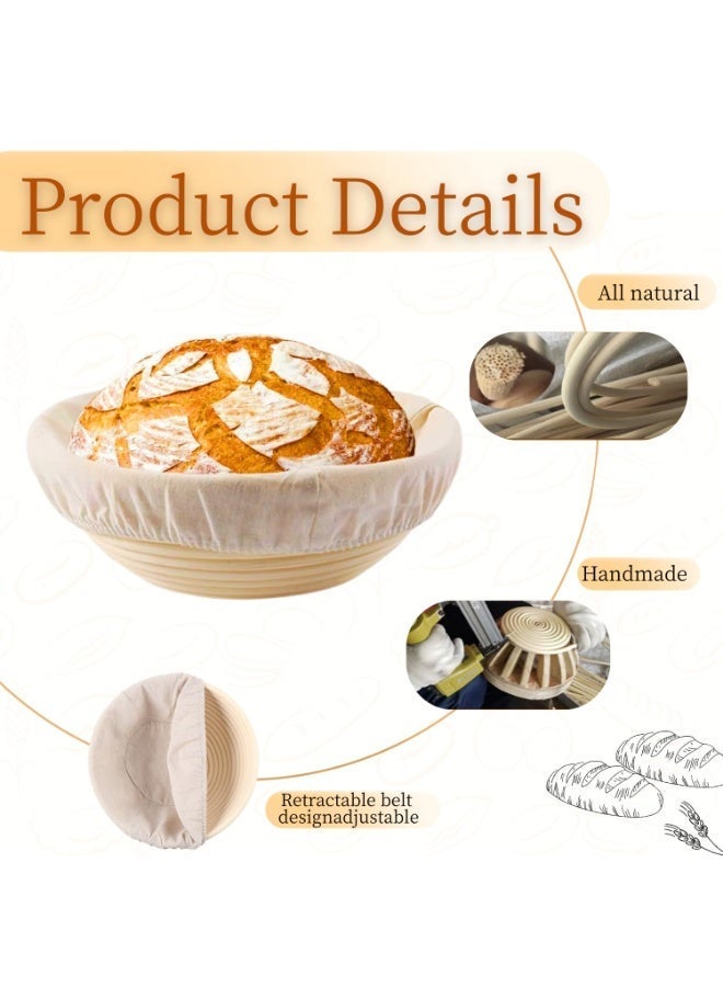 XICEN Bread Proofing Basket, Sourdough Bread Baking Supplies, Round 9 Inch Sourdough Starter Kit, Proofing Basket for Baking, Bread Making Supplies Tools, Banneton Basket Gift Set - Image 4
