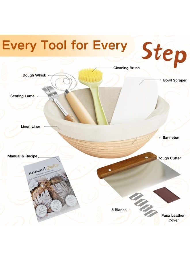 XICEN Bread Proofing Basket, Sourdough Bread Baking Supplies, Round 9 Inch Sourdough Starter Kit, Proofing Basket for Baking, Bread Making Supplies Tools, Banneton Basket Gift Set - Image 3