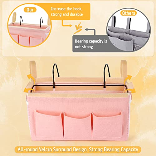 Lilithye Bedside Organizer with Fixed Straps and Water Bottle Holder for Home, College, Dorm, Bunk, Hospital, Crib, Bed Rails - Pink - Image 5