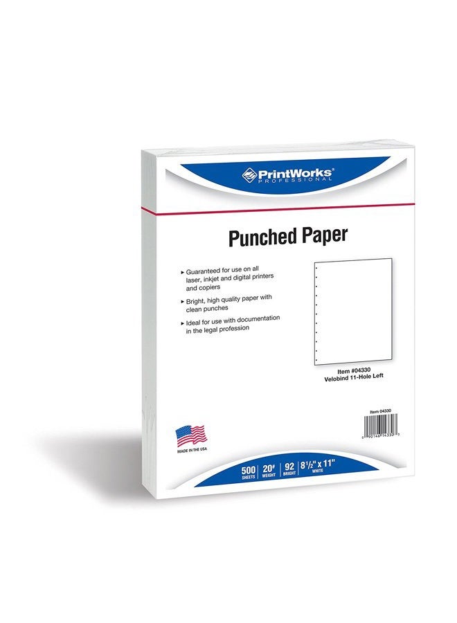 PrintWorks Professional Prepunched Paper, 8.5 x 11, 20 lb., Velobind 11 Pin or Velobind 4 Pin Report & Presentation Paper, 500 Sheets, White (04330) - Image 2
