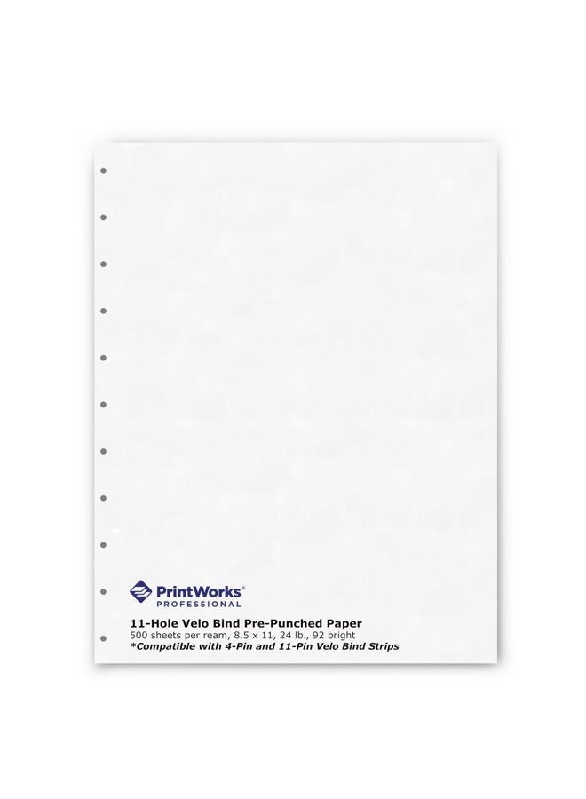 PrintWorks Professional Prepunched Paper, 8.5 x 11, 20 lb., Velobind 11 Pin or Velobind 4 Pin Report & Presentation Paper, 500 Sheets, White (04330) - Image 1