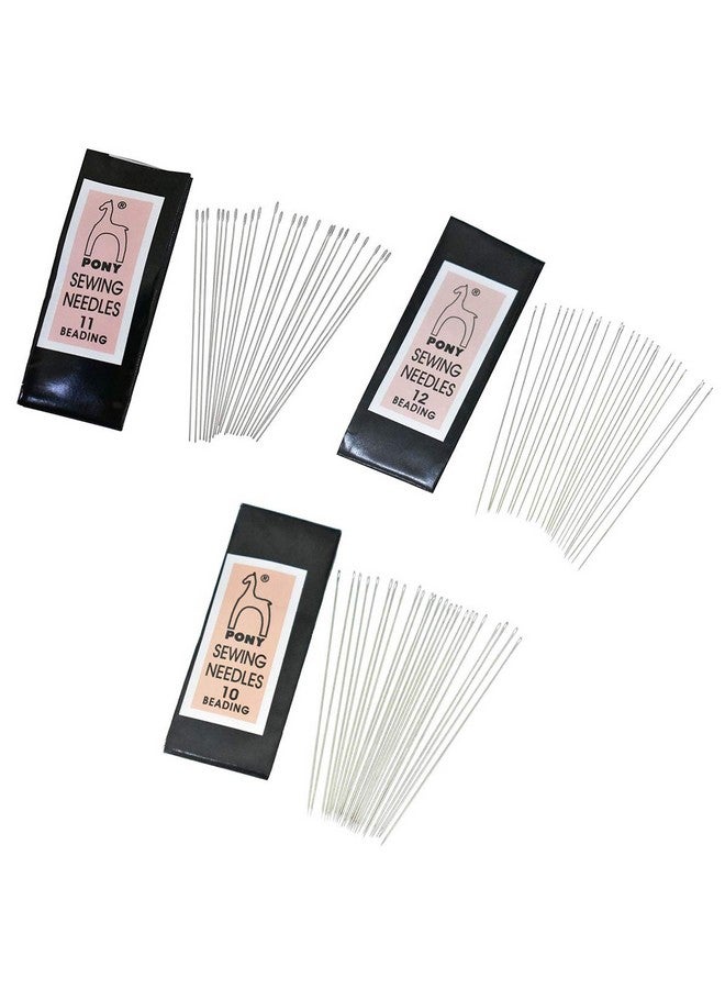 EmbroideryMaterial Pony Sewing Beading Needle for Hand Embroidery Work, Knitting, Stitching, Beading Variety Pack (Silver) - Sizes 10, 11 & 12 (25 Needles Per Size) - Image 1