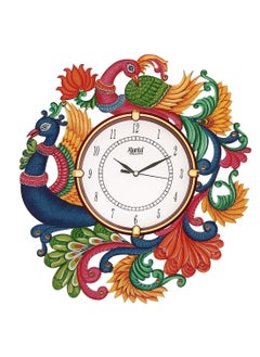CIRCADIAN Ajanta Wooden Analog Wall Clock Design for Home Hall Living Room Decor Office Kids Bedroom Stylish Ethnic Antique Decorative Multi Red Colour Peacock 36 * 33 cm (Pack of 1)