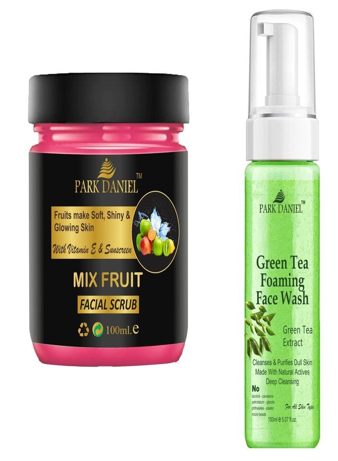 Park Daniel Mix Fruit Scrub and Green Tea Face Wash For Blackheads Removal | Smooth Skin Brightening Combo Pack of 2 (250 ML) - Image 2