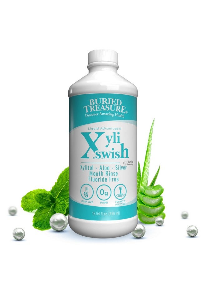 Buried Treasure Xyli Swish - All Natural Formulated Nano Silver, Xylitol & Aloe Mouthwash - Alcohol And Fluoride Free - Oral Rinse To Fight Bad Breath & Dry Mouth - Peppermint Flavor - 16Oz.  - Image 1
