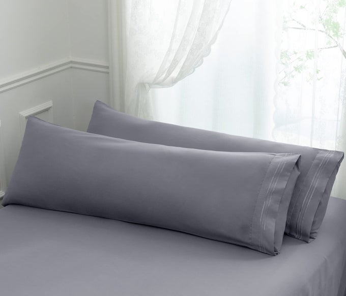MICROFIBER PILLOW CASES BODY SIZE SET OF 21800 THREAD COUNT ULTRA SOFT GREY PILLOWCASES WRINKLE RESISTANT PILLOW COVERS WITH ENVELOPE CLOSURE 21 X 54