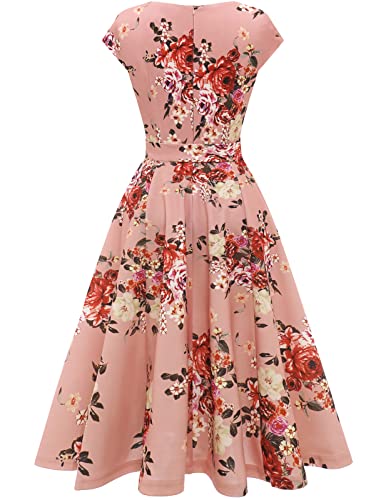 DRESSTELLS Cocktail Dress, Formal Wedding Guest Dresses for Women, Vintage Tea Party Holiday Dress, Aline Modest Church Dress Blush Flower L - Image 4
