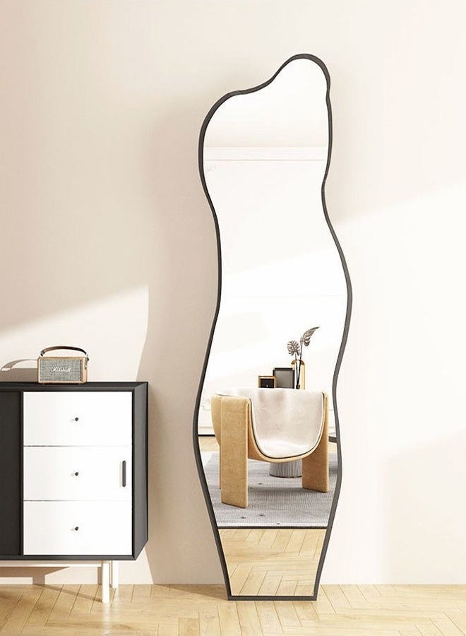 رافين مرآة بطول كامل بتصميم إسكندنافي عصري 40×150 سم إطار خشبي، تصميم مموج، زوايا مستديرة مرآة أرضية للتعليق على الحائط أو الوقوف أو الإمالة لغرفة النوم أو غرفة الملابس  - Image 1