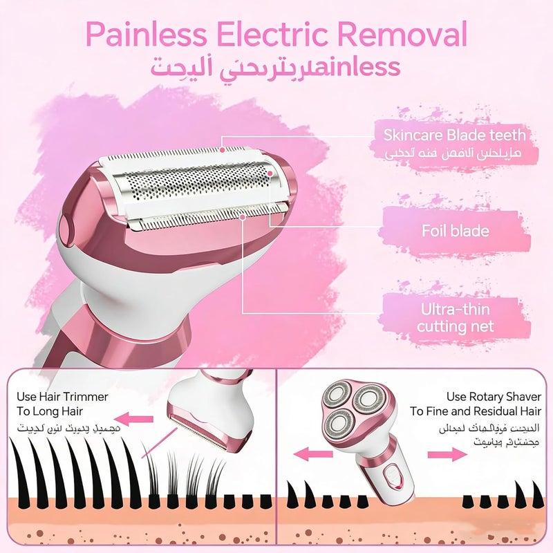 Kueh Electric Razors for Women, 4-in-1 Women’s Facial Hair Removal, Face Shaver Ebrow Trimmer Pubic Shaver Bikini Trimmer Portable Ladies Womens Razors for Shaving (White) - Image 2