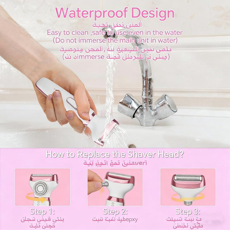 Kueh Electric Razors for Women, 4-in-1 Women’s Facial Hair Removal, Face Shaver Ebrow Trimmer Pubic Shaver Bikini Trimmer Portable Ladies Womens Razors for Shaving (White) - Image 5