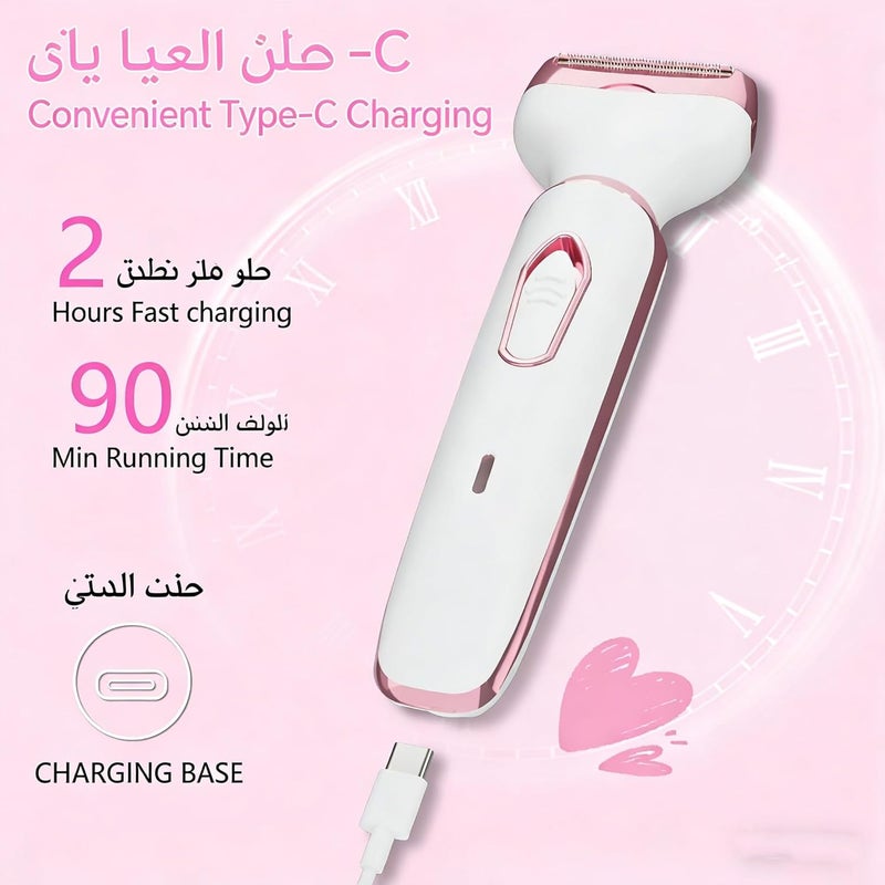 Kueh Electric Razors for Women, 4-in-1 Women’s Facial Hair Removal, Face Shaver Ebrow Trimmer Pubic Shaver Bikini Trimmer Portable Ladies Womens Razors for Shaving (White) - Image 3