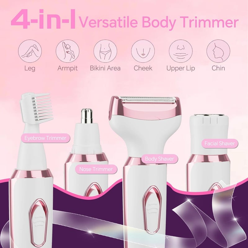 Kueh Electric Razors for Women, 4-in-1 Women’s Facial Hair Removal, Face Shaver Ebrow Trimmer Pubic Shaver Bikini Trimmer Portable Ladies Womens Razors for Shaving (White) - Image 1