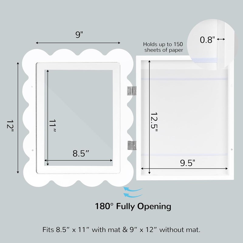 Solfres Kids Art Frames Front Opening 9x12 & 8.5x11 w/Mat, Set of 2, Kids Artwork Frames Changeable, Picture Frame with Storage Holds 150 Drawings, Display for Art Projects 3D Crafts, White - Image 2