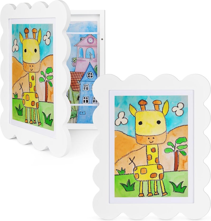 Solfres Kids Art Frames Front Opening 9x12 & 8.5x11 w/Mat, Set of 2, Kids Artwork Frames Changeable, Picture Frame with Storage Holds 150 Drawings, Display for Art Projects 3D Crafts, White - Image 1