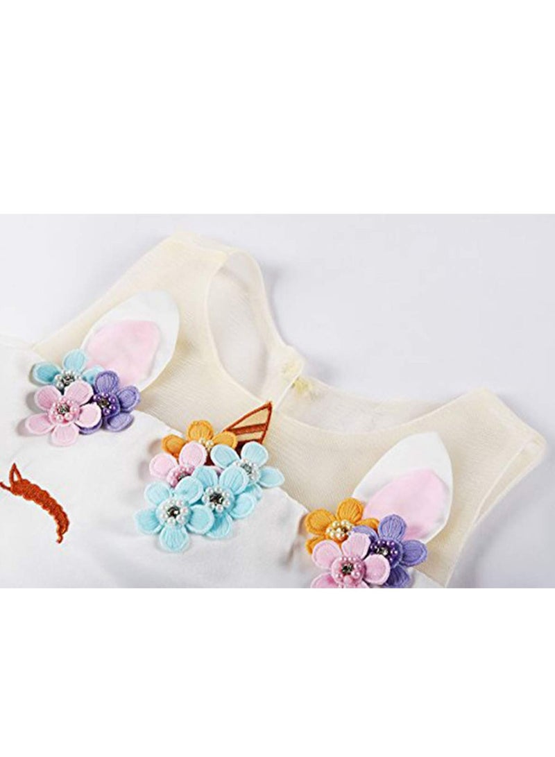 Unicorn Tutu Dress for Girls 3D Flower Princess Party Costume with Headband, XL - Image 5