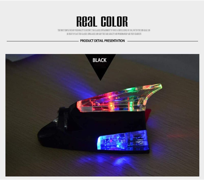 AutoBizarre Car Decorative Shark Fin Antenna with Wind Powered LED Multicolor Warning Strobe Lights Compatible with All Cars (Black) - Image 2