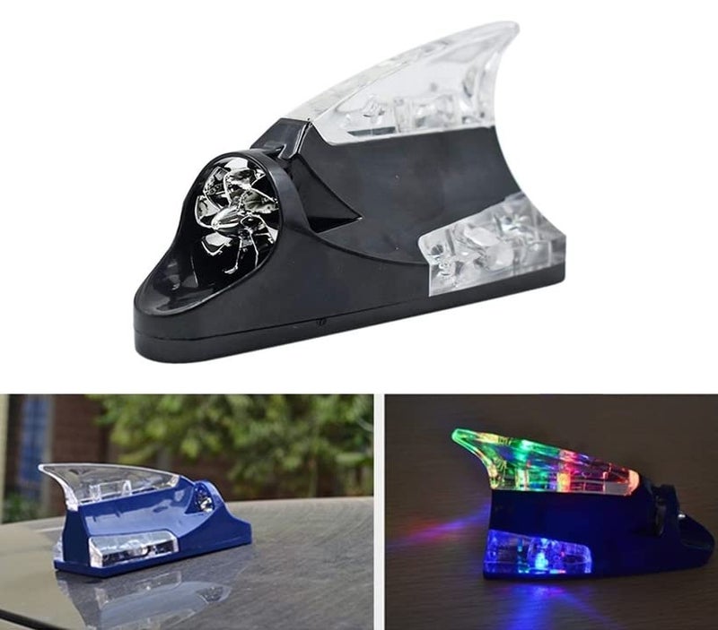 AutoBizarre Car Decorative Shark Fin Antenna with Wind Powered LED Multicolor Warning Strobe Lights Compatible with All Cars (Black) - Image 1
