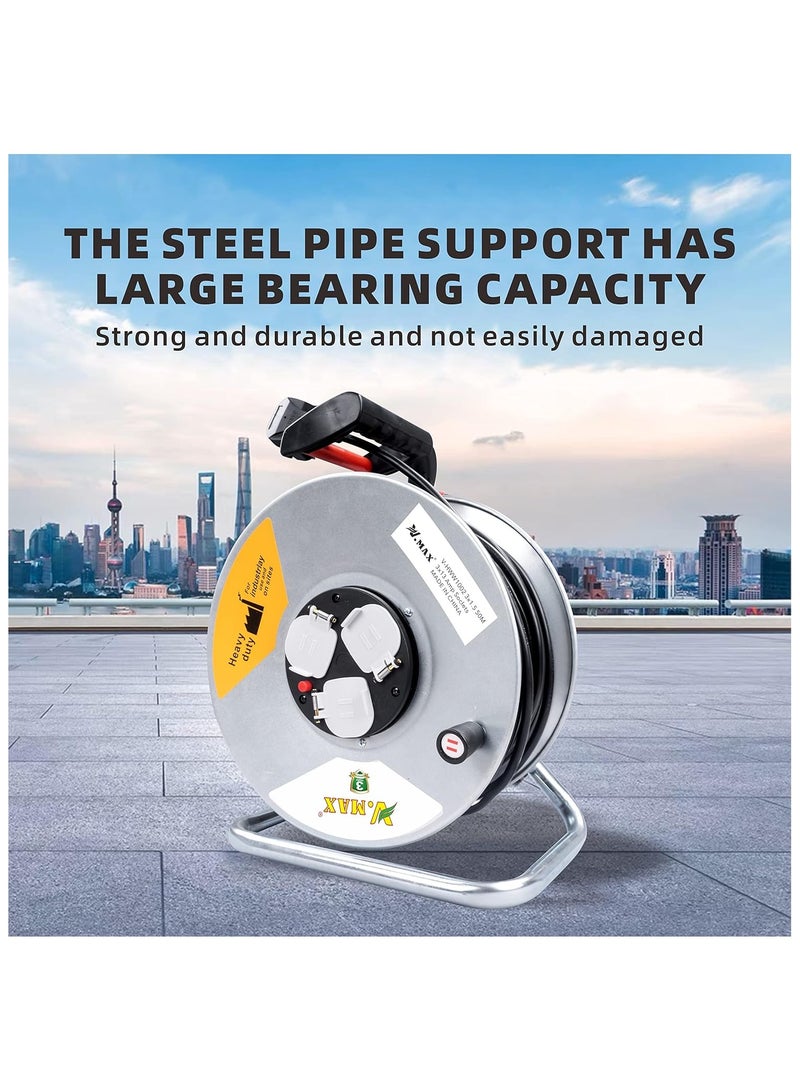 Vmax V.MAX 3 Socket Open Cable Reel Extension Lead with Winding Handle | Thermal Cut Out and Power Switch 25 Metres High Visibility Cable Reel sliver (3 * 1.5MM sq. 25M) - Image 2