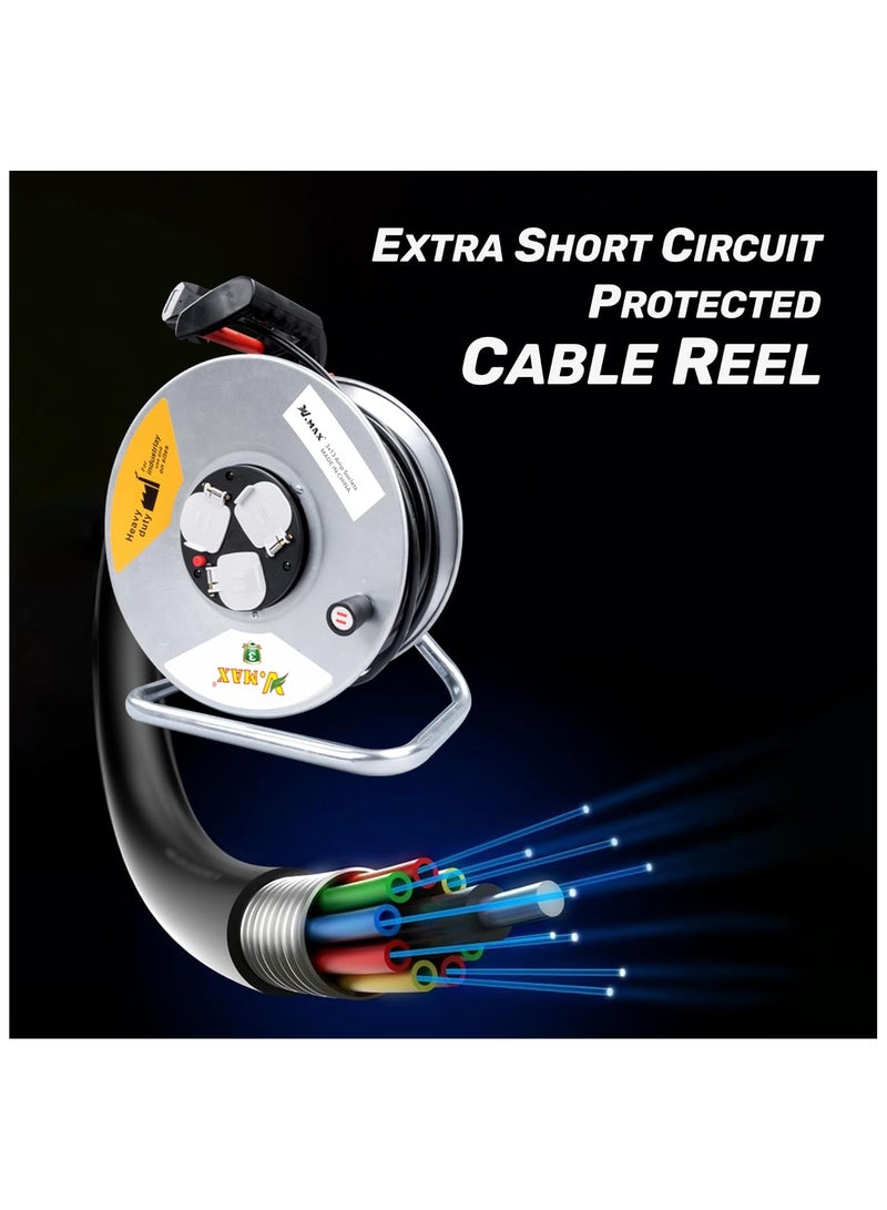 Vmax V.MAX 3 Socket Open Cable Reel Extension Lead with Winding Handle | Thermal Cut Out and Power Switch 25 Metres High Visibility Cable Reel sliver (3 * 1.5MM sq. 25M) - Image 3