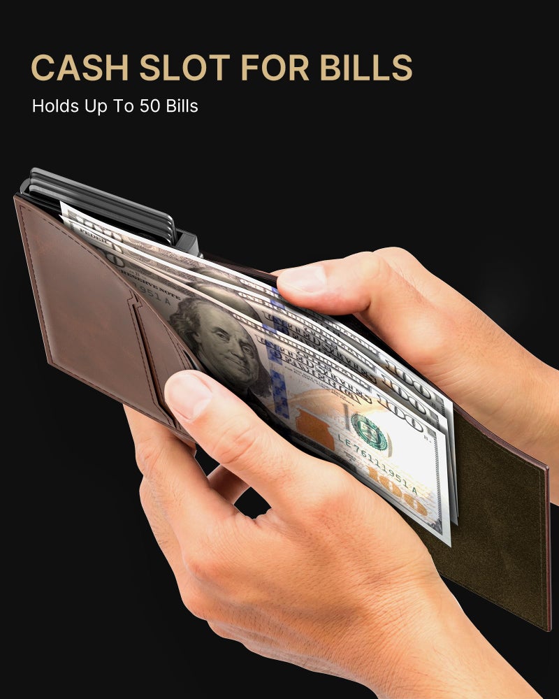typecase Mens Wallet Card Holder: Pop Up Aluminum Case, Carbon Fiber Leather, Smart, RFID Blocking, Slim, Minimalist, Front Pocket - 9-14 Card Capacity | ID Window | Cash Slot (Skull) - Image 4