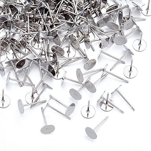 Craftdady 500 Pieces Stainless Steel Flat Round Blank Peg Earrings Posts Flat Pad Ear Stud Components Earring Making Findings (12x6mm, Pin: 0.6mm) - Image 2