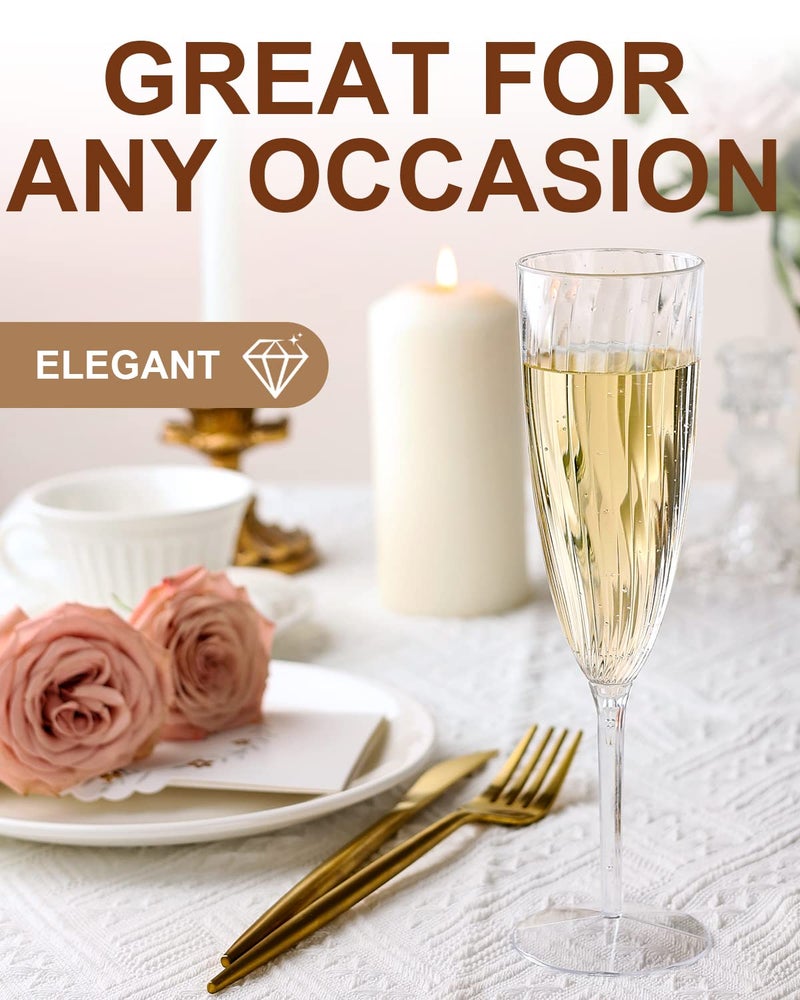 Walee Koky Plastic Champagne Flutes, 36 PCS Clear Disposable Wine Glasses Reusable Plastic Cocktail Cups for Home Daily Life Party Birthday Wedding Toasting Drinking Champagne(6 oz) - Image 3