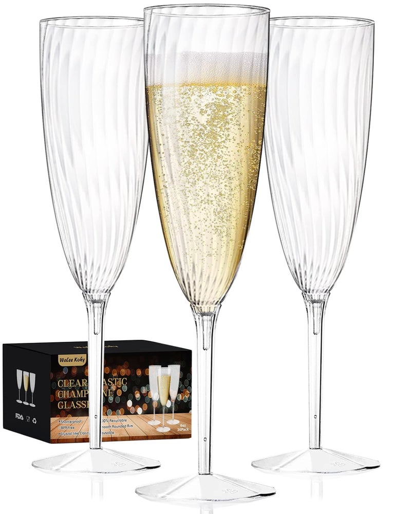Walee Koky Plastic Champagne Flutes, 36 PCS Clear Disposable Wine Glasses Reusable Plastic Cocktail Cups for Home Daily Life Party Birthday Wedding Toasting Drinking Champagne(6 oz) - Image 1
